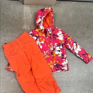 Kids Spyder Floral Jacket and Orange Pants Ski Set